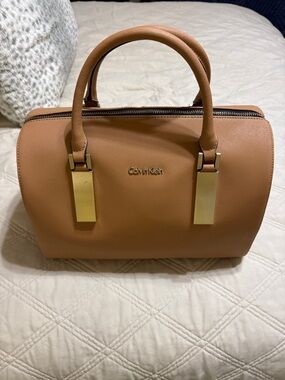 Calvin Klein Cognac/Tan Satchel with Gold Hardware